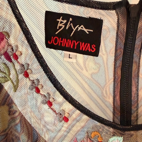 Johnny Was Black Sheer Floral Embroidered Maxi Dress with Pink Accents - Picture 4 of 5